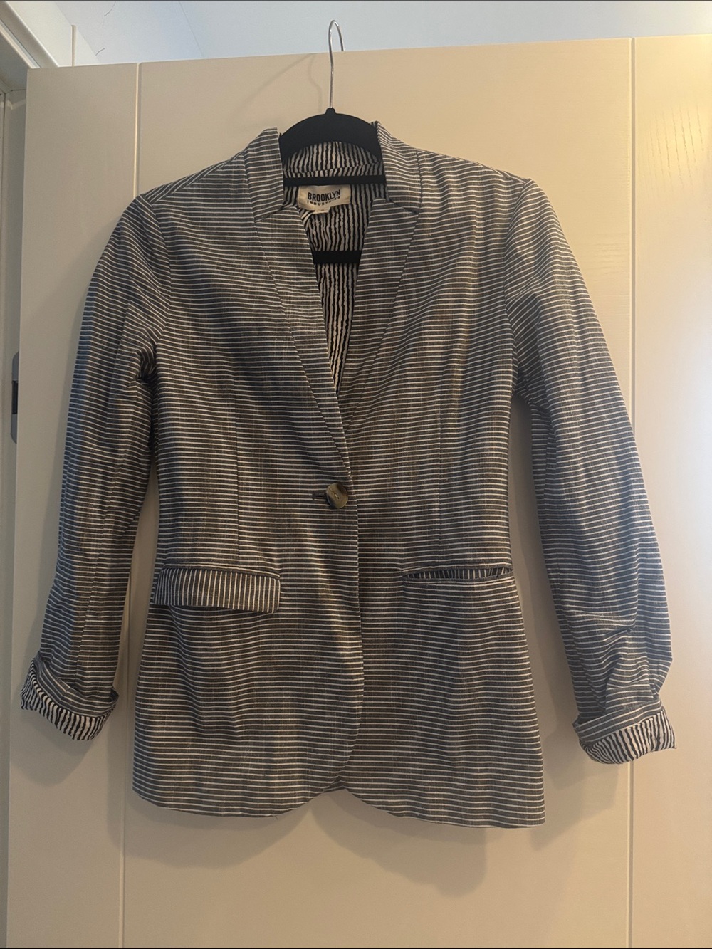 Brooklyn Industries Navy & White Striped Single-Button Blazer